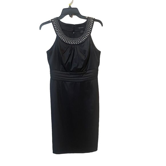 WHBM Black Formal Dress Size 4 Knee-Length Sleeveless Pearl Beaded Neckline - Picture 2 of 5